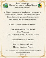 Câmara Municipal de Bom Retiro realizará Sessão Solene para entrega de títulos honoríficos